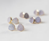 Small white druzy earrings, gold plated earrings
