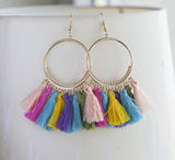 Rainbow tassel boho earrings huge statement earrings for her, colorful