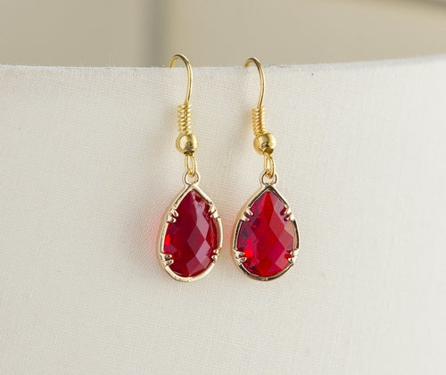 Birthstone Gold Plated Earrings, Faceted Birthday Gift Earrings for