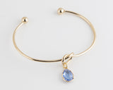 Dainty Knot Bracelet, Gold Plated Wire Knot Bangle with Birthstone
