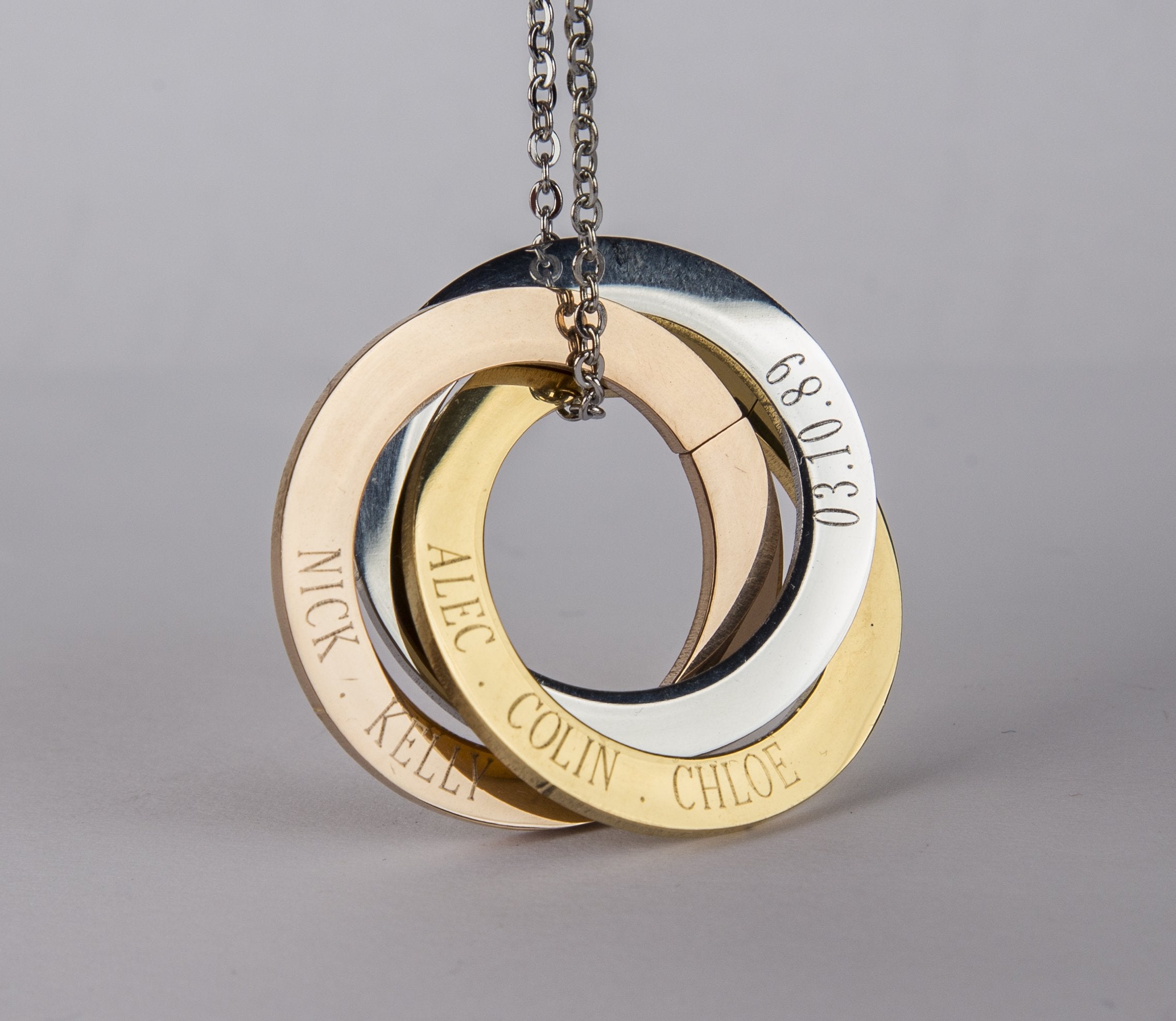 Personalized Russian Rings Eternity Necklace, Personalized Interlocked
