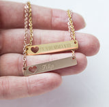 Personalized Name Bar Necklace Gift, Mom to Be Baby Name Love Heart