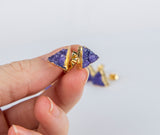 Purple triangle druzy earrings, gold plated earrings