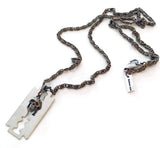 Skull and razor blade mens necklace. Mens gift, Gift for Men.  Perfect