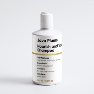 Nourish and Volumize Shampoo with Wheat Protein and Betaine for soft, smooth, and voluminous hair.